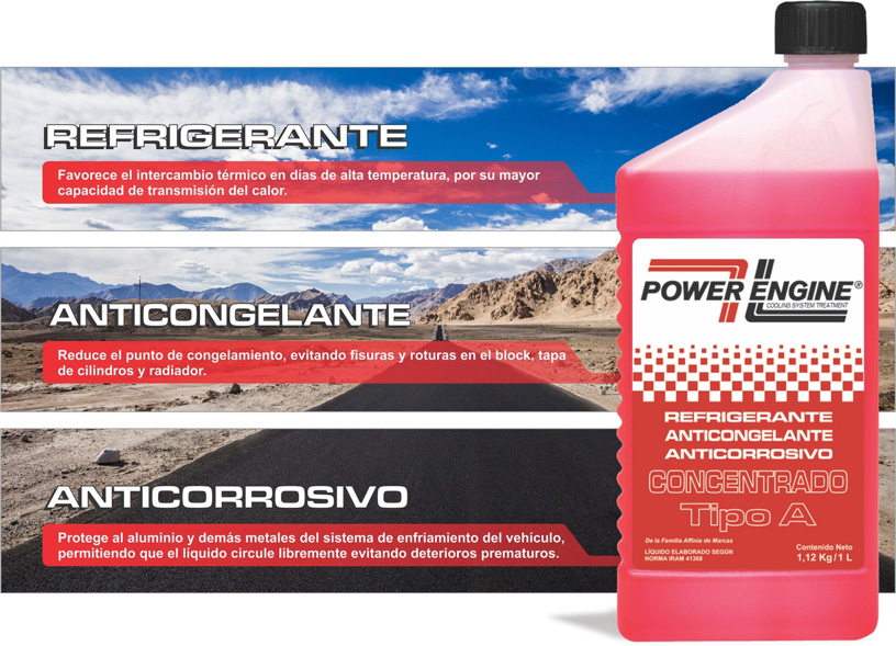 LIQUIDO ANTICONGELANTE ( ORGANICO ) POWER ENGINE 1 LITRO (VERDE)  x 12
