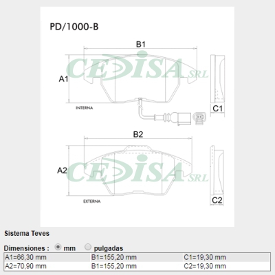 PASTILLA DE FRENO DEL AUDI/VOLKSWAGEN (SIST.TEVES)