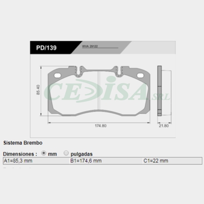 PASTILLA DE FRENO DEL IVECO DAILY 70C16/EUROCARGO