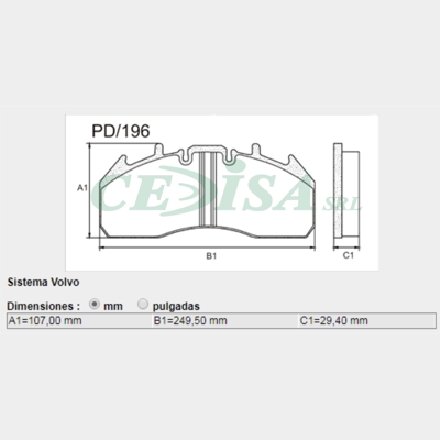 PASTILLA DE FRENO CAMION OMNIBUS VOLVO 08/...