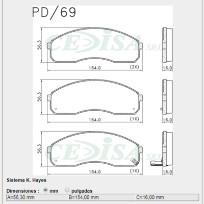 PASTILLA DE FRENO DEL KIA K-2500 13/... CARNIVAL - HYUNDAY H-100 06/...