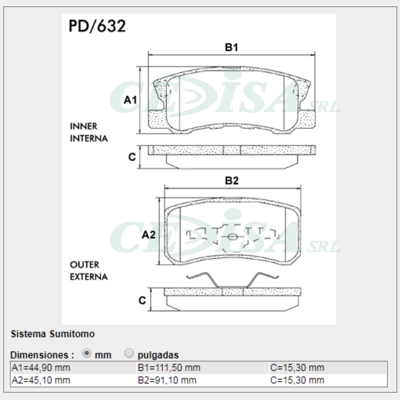 PASTILLA DE FRENO TRAS MITSUBISHI ENDEAVER 04/05 /MONTERO 01/05 /PAJERO 01/05 - JEEP COMPASS