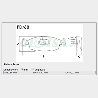 PASTILLA DE FRENO DEL FIAT IDEA 05/... /STRADA 99/... /PALIO/PALIO WEEKEND