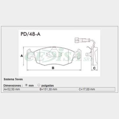 PASTILLA DE FRENO FIAT PALIO/SIENA/TEMPRA/TIPO C/ SENSOR