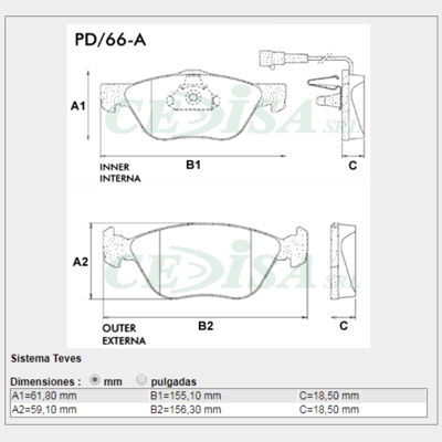 PASTILLA DE FRENO FIAT MAREA WEEKEND (2.0-2.4-TD-1.8)/ALFA ROMEO 145/155/156/166 /SPIDER 96/... (C/SENSOR)