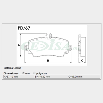 PASTILLA DE FRENO MERCEDES BENZ CLASE A 99/...