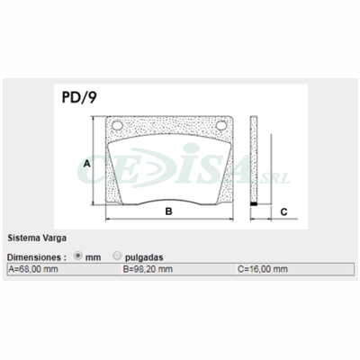 PASTILLA DE FRENO DEL FORD FALCON/FAIRLANE - CHEVROLET 400/CHEVY - TORINO - DODGE CORONADO/POLARA/GTx