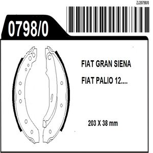 JGO. ZAPATAS  FIAT GRAND SIENA - FIAT PALIO 2012/..- FIAT CRONOS 203MM  ANCHO -38