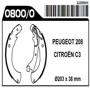 JGO. DE ZAPATAS PEUGEOT 208 - CITROEN C3 DIAM.203 ANCHO 38 ( SH-0800 )