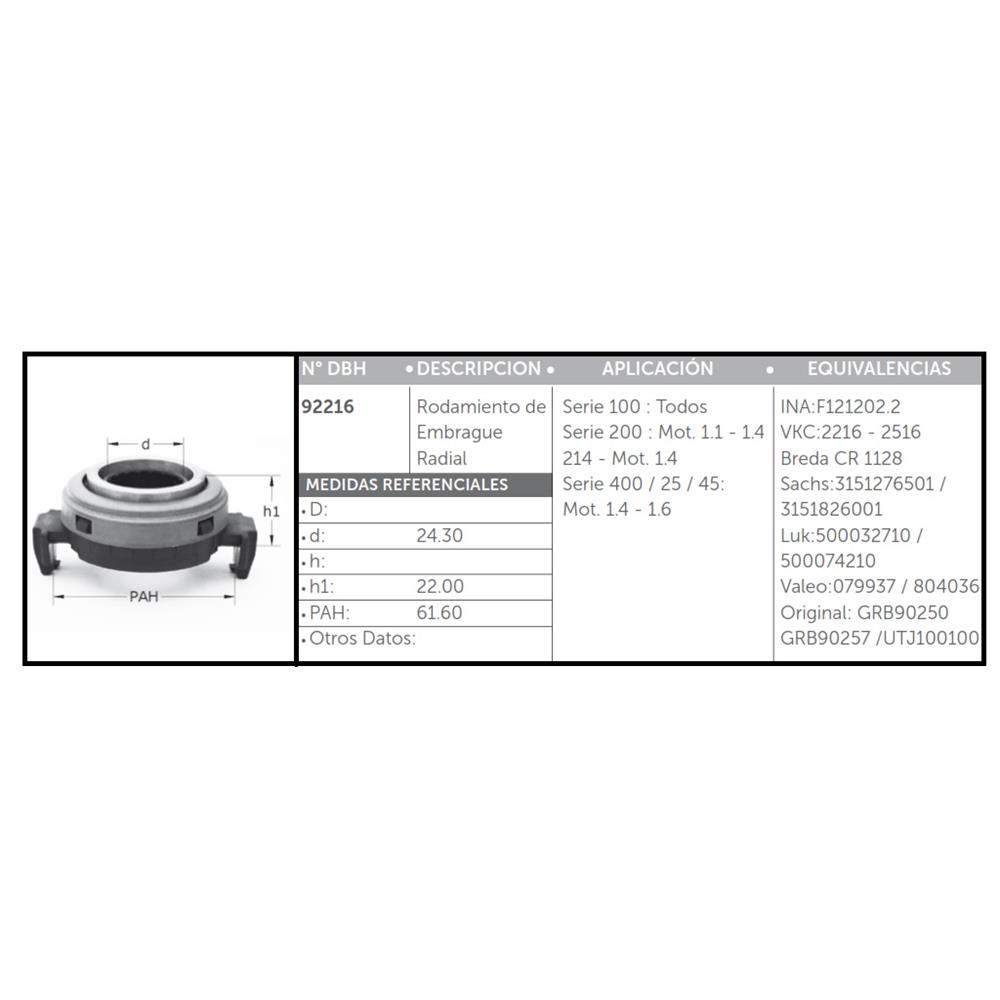 CRAPODINA DE EMBRAGUE PEUGEOT 106/205/206/306/405/406/605/806 (VKC2216-2516)