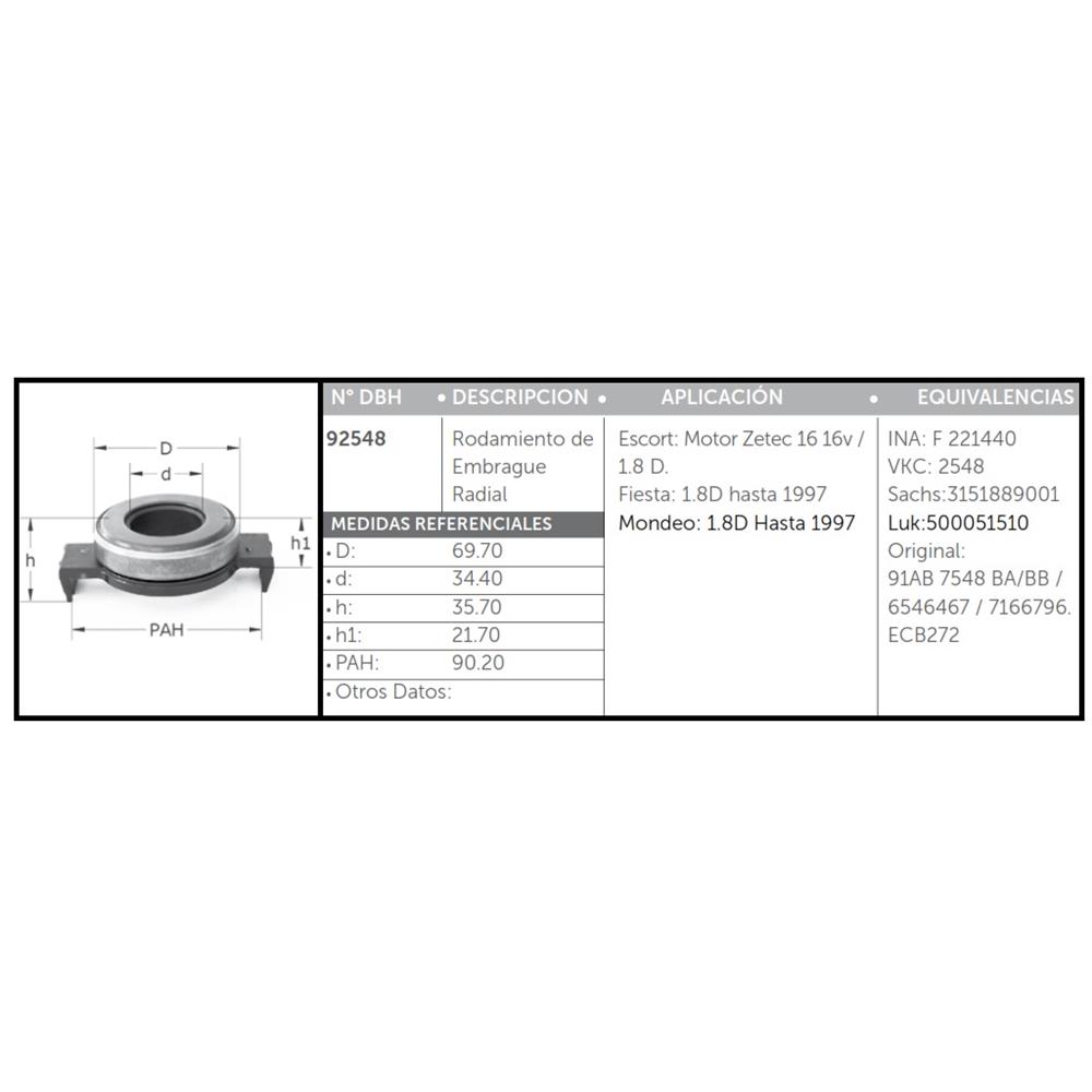 CRAPODINA DE EMBRAGUE FORD ESCORT 1.6 16V (VKC2548)