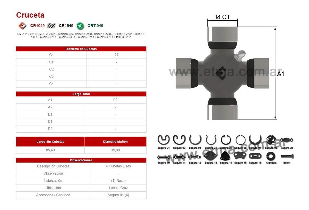 CRUCETAS  - DIAMETRO Ø 27MM  - FORD F-100 /F1000 /F-350 - HILUX 2005/2015 ( 4 CUBETAS LISAS)