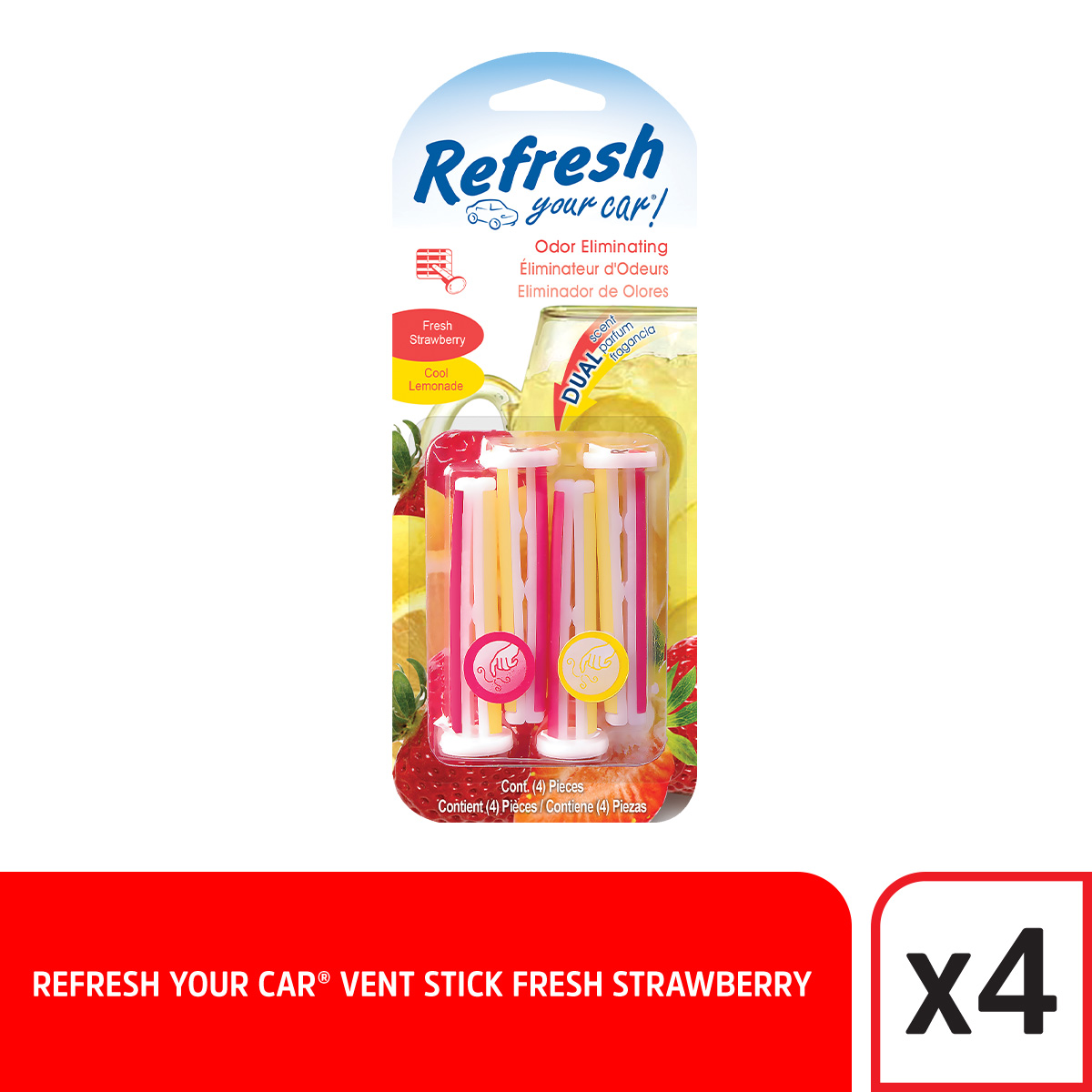 DUAL VENT STICKS FRESH STRAWBERRY/COOL LEMONADE - VARILLA CON FRAGANCIA  CAJA X 6 DE 4 UNIDADES
