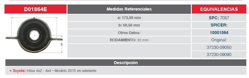 CENTRO CARDAN - TOYOTA HILUX 4X2 4X4  2016/ ......