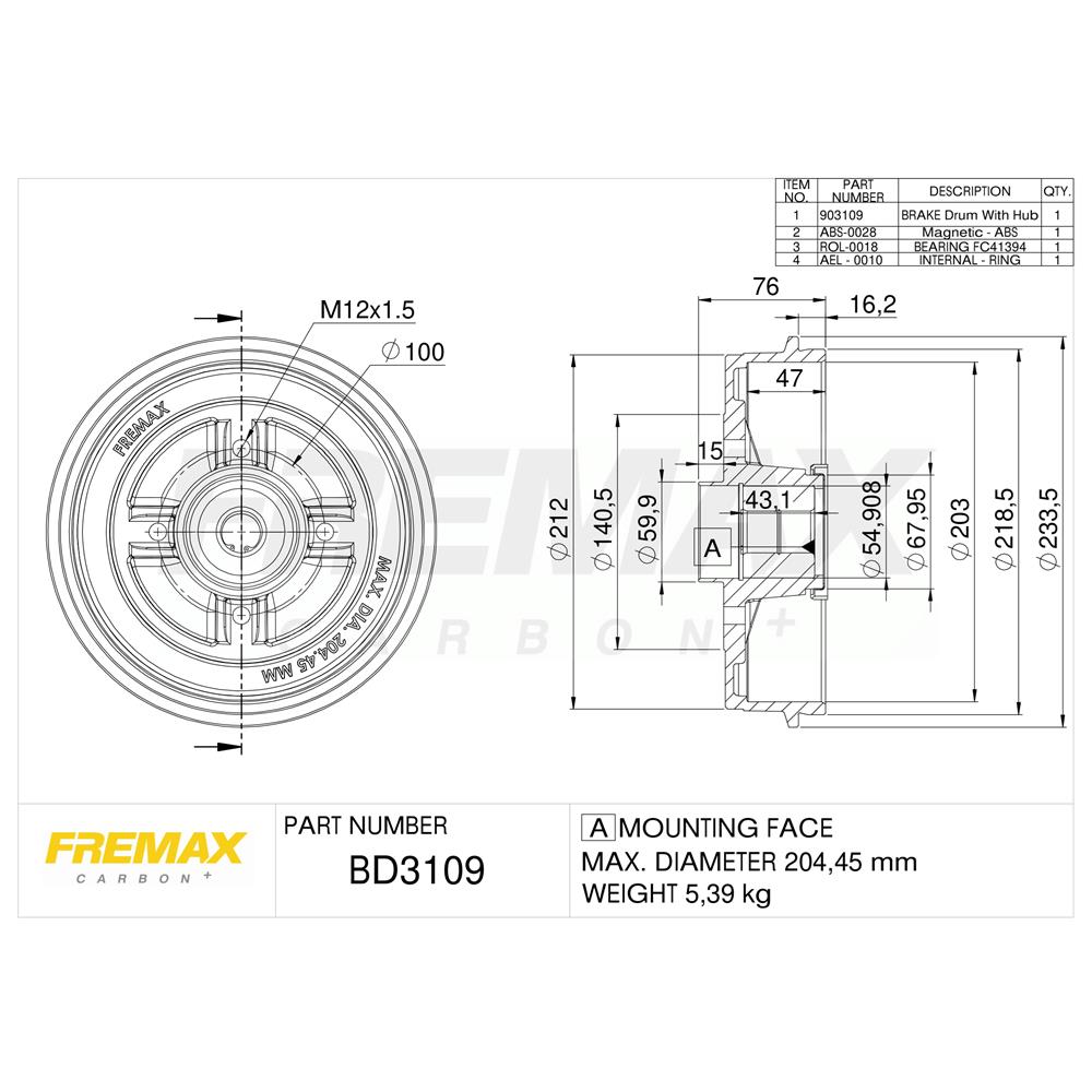CAMPANA DE FRENO TRASERA RENAULT LOGAN 14/... (C/RODAMIENTO)