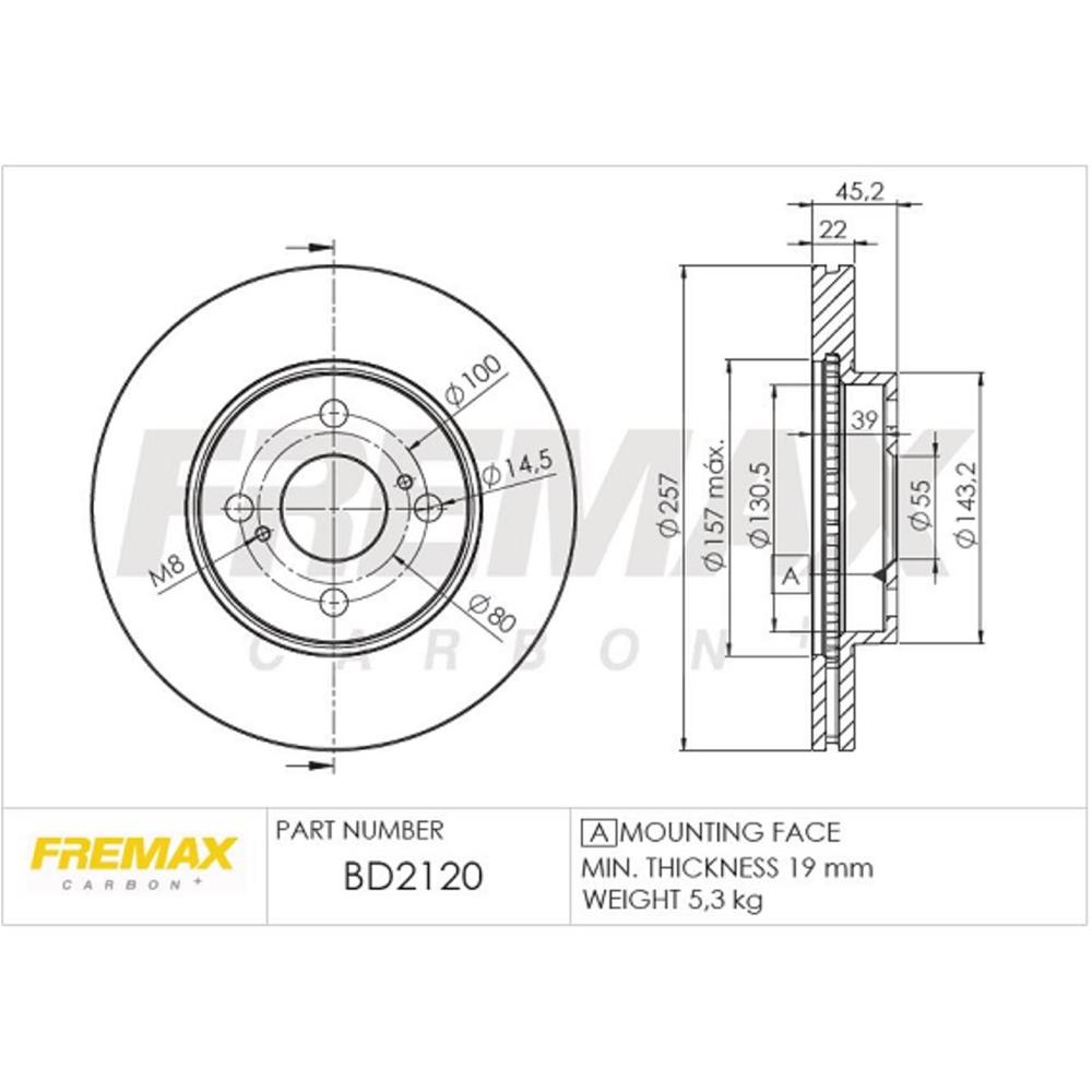 DISCO DE FRENO DEL TOYOTA ETIOS - ETIOS CROSS - YARIS  257 MM