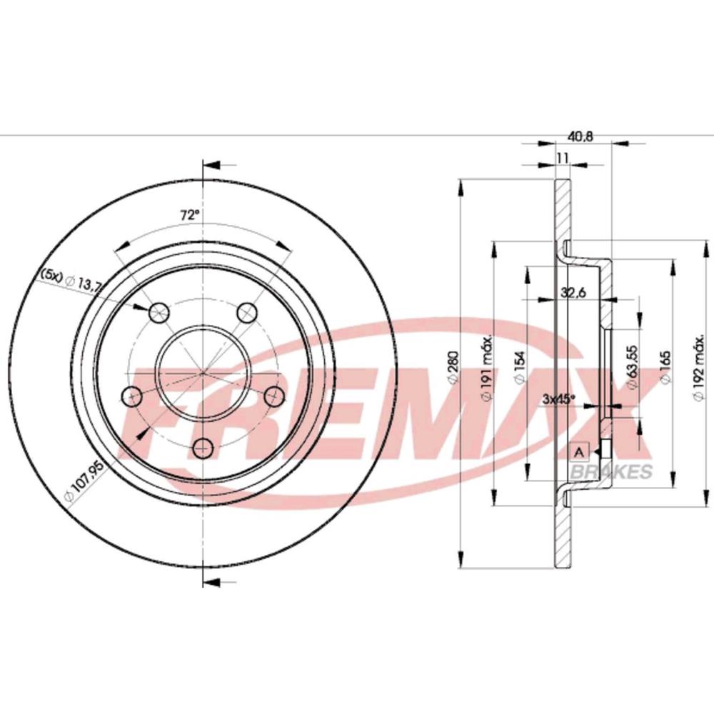 DISCO DE FRENO TRASERO - FORD FOCUS II 08/... -  VOLVO C30 S40 (SOLIDO)