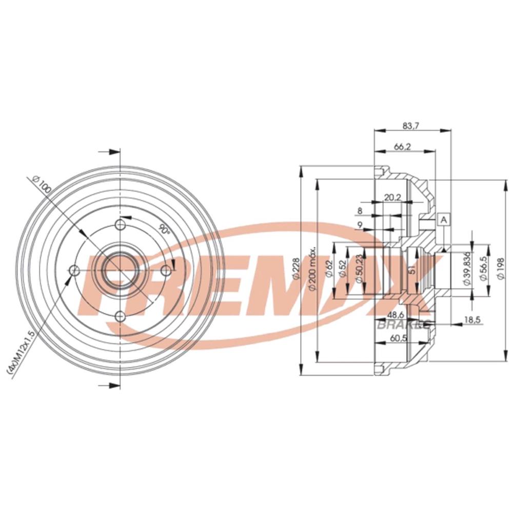 CAMPANA DE FRENO TRAS CHEVROLET CORSA (C/MAZA)  (200 MM)