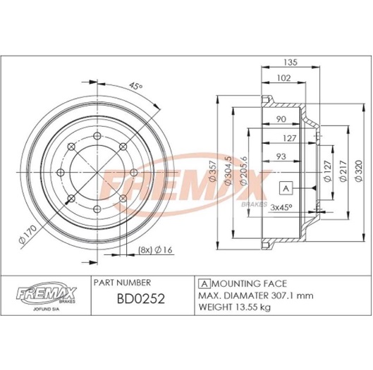 CAMPANA DE FRENO TRAS FORD F100/H. DUTY/F250/F350