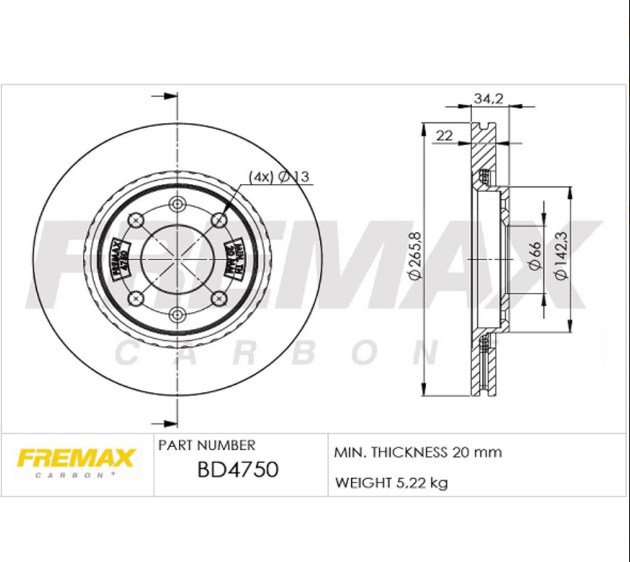 DISCO DE FRENO DEL VENTILADO C3 (1.6)/XSARA/206/307/207  /208 PARTNER/BERLINGO/301 (D.266MM)