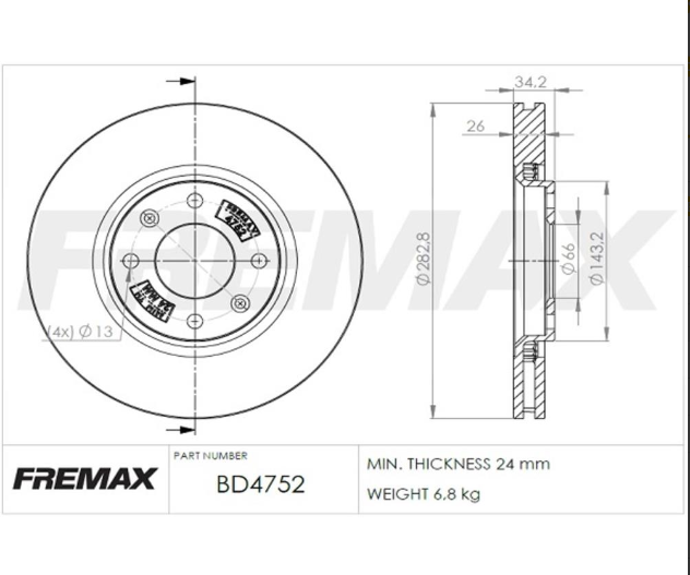 DISCO DE FRENO DEL CITROEN C3/C4/C5/SEDAN/PEUGEOT 307 11/... /308/2008/408 (VENTILADO-D.283MM)