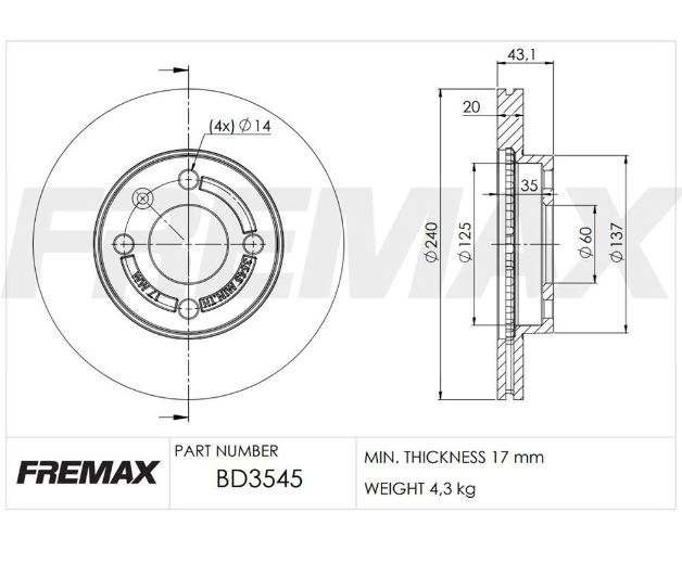 DISCO DE FRENO CHEVROLET COBALT/ONIX/PRISMA (VENTILADO-D.240 MM)