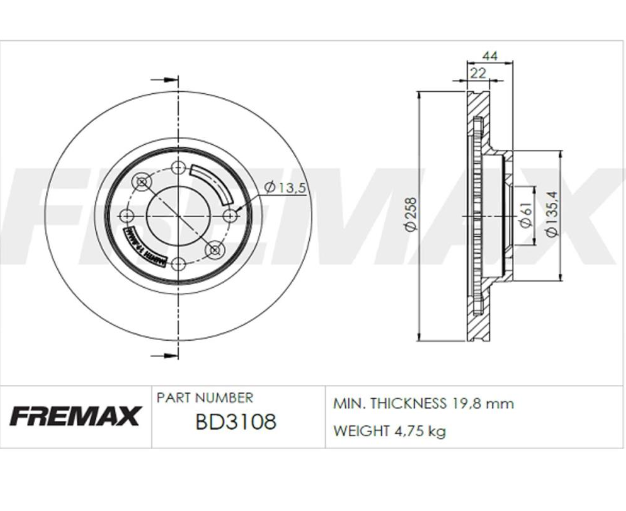 DISCO DE FRENO DEL. (V) - RENAULT CLIO 13/..SANDERO - LOGAN 14/.. - Ø 258MM