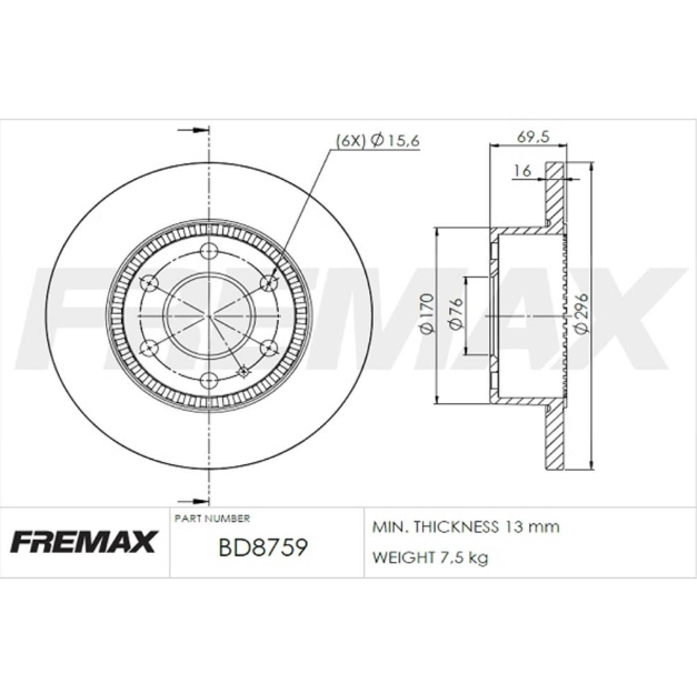 DISCO DE FRENO TRAS. IVECO DAILY 30S13 - 35S14 - 50C17 - 55C17 - 70C17 13/...