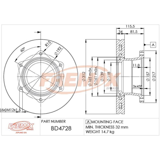 DISCO DE FRENO TRAS MERCEDES BENZ SPRINTER 912C/914C/LO914/915 98/... (VENTILADO)