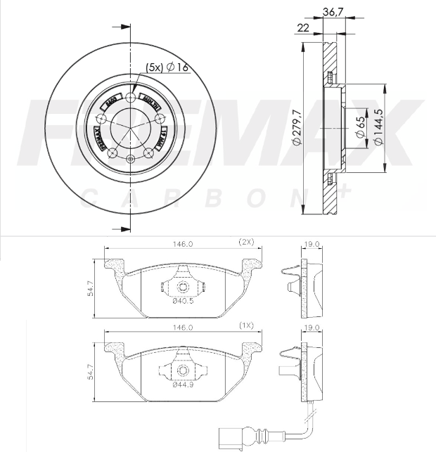 KIT  DISCO -PASTILLA DE FRENO - AUDI A3 / SEAT LEON / VW BORA - GOLF  ( BD 5603 (X2) - PD/58-B )