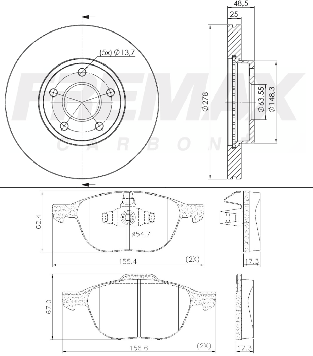 KIT  DISCO -PASTILLA DE FRENO - FORD FOCUS - VOLVO S40 - V50 - C30  ( BD 3963 (X2) - PD/767 )
