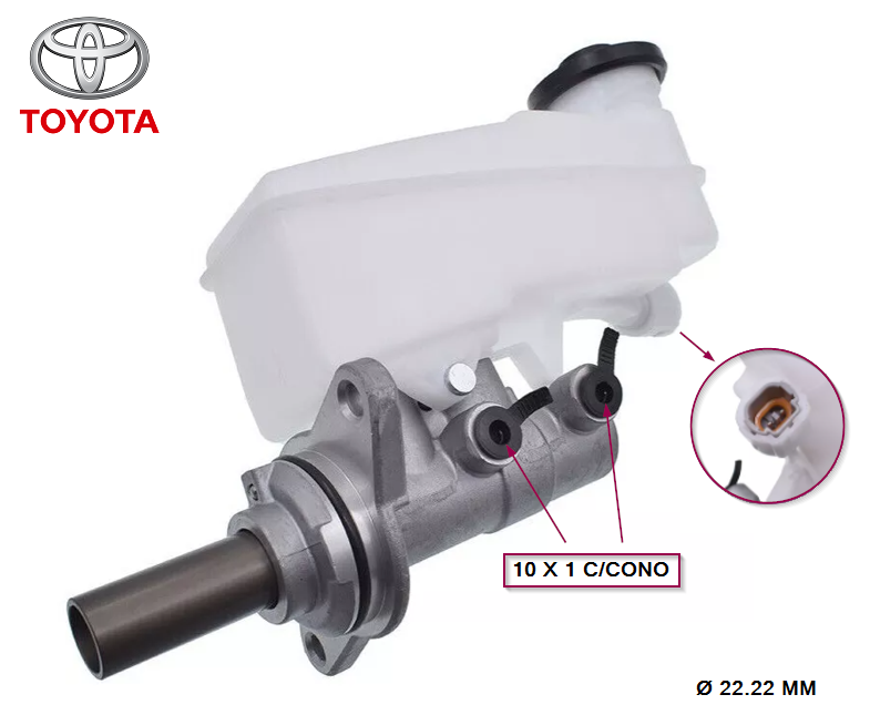 BOMBA DE FRENO D/C TOYOTA HILUX - SW4  2015/... 7/8 2 SALIDAS 12X1 - ALUMINIO CON DEPOSITO