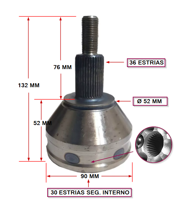 JUNTA HOMOCINETICA LADO RUEDA FOX - SURAN 2012/  EXT:36 - INT :30 SEGURO-INTERNO