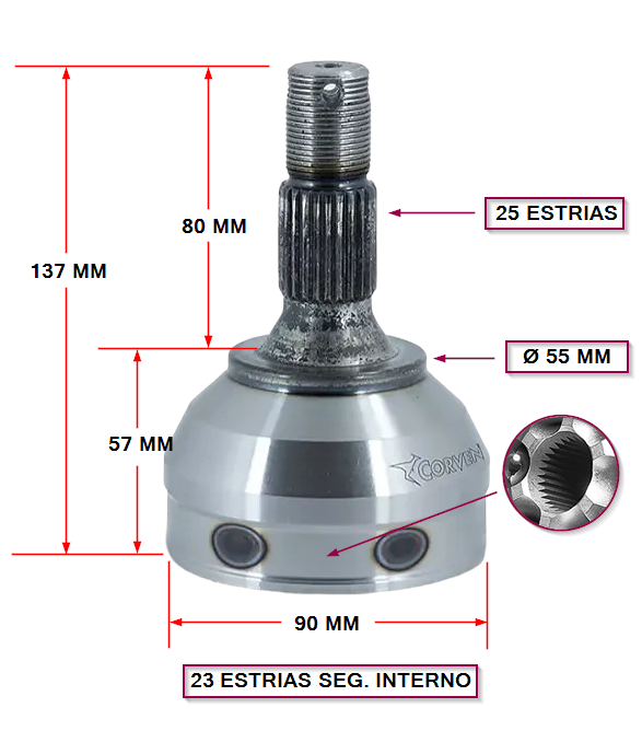 JUNTA HOMOCINETICA PEUGEOT 306/405/406  EXT: 25 - INT : 23  SEGURO INTERIOR