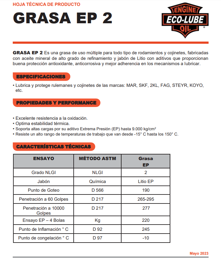 GRASA  ECO-LUBE - EP2  BALDE X  18 KILOS PARA RODAMIENTOS
