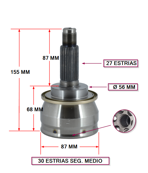 JUNTA HOMOCINETICA SUBARU LEGACY 1.8 90>93- E: 27 - I: 30 (SEGURO MEDIO)