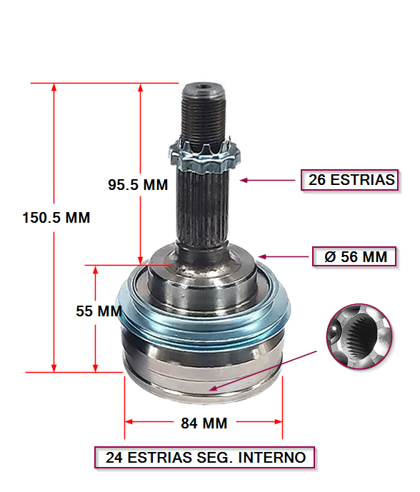 JUNTA HOMOCINETICA -  TOYOTA CELICA / CORONA / RAV 4 - E:26 - I: 24 - SEG. NTERIOR