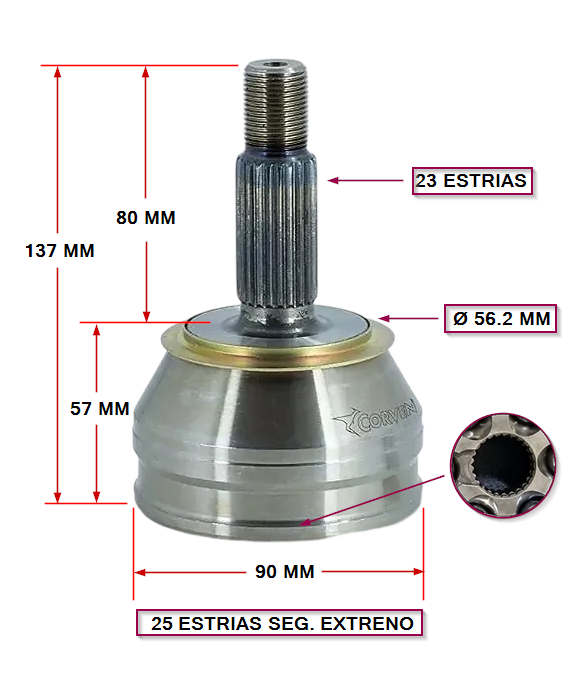 JUNTA HOMOCINETICA RENAULT 18 2.0 / R21  EXT:23 / INT: 25 SEGURO EXTERIOR