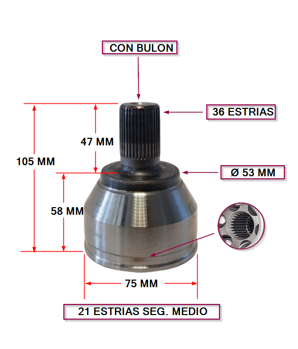 JUNTA HOMOC. FORD FOCUS II 1.6 16V MOTOR SIGMA (CON BULON) L/RUEDA ABS NO 36 21 SEGURO MEDIO