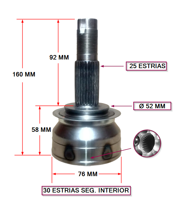 JUNTA HOMOCINETICA CHEVROLET SONIC 12/... - COBALT 1.8 8V 12/..- ONIX 1.4 8V 13/.. - PRISMA 1.4 8V 13/... - SPIN 1.8 (12/...  25 X 30 - SEGURO INTERNO
