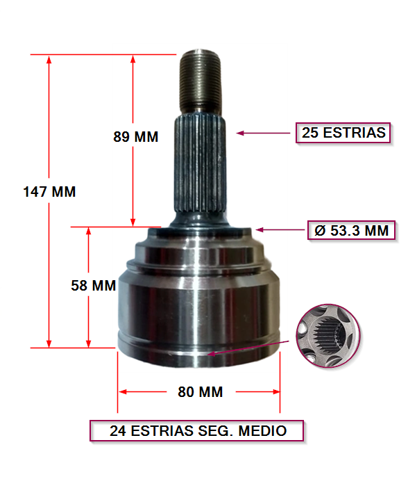JUNTA HOMOCINETICA  FORD ECOSPORT 4 X 4  EXT:25/ INT: 24 (SEGURO MEDIO )