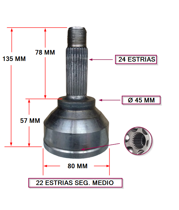JUNTA HOMOCINETICA LADO RUEDA  HONDA ACCORD / PRELUDE 81/82 (24X22X45) SEG. MEDIO