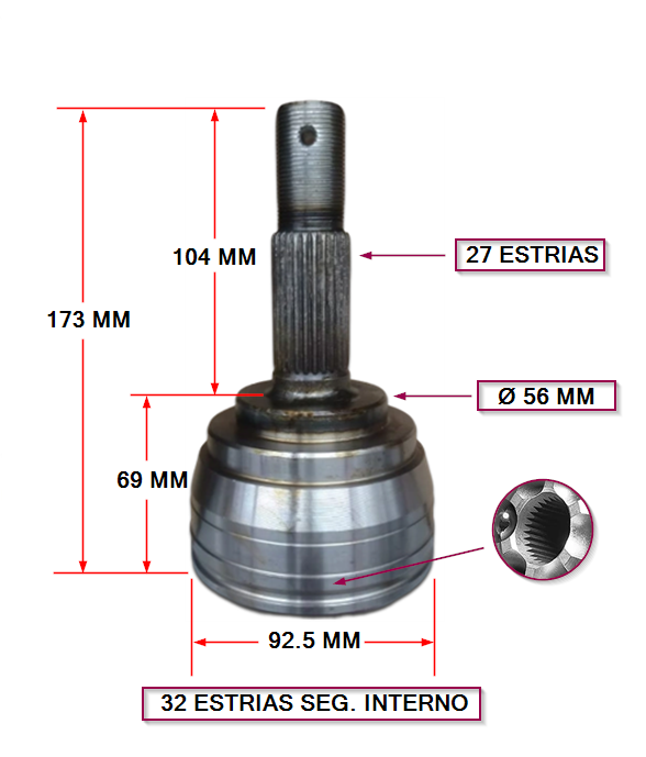 JUNTA HOMOCINETICA LADO RUEDA NISSAN PRIMERA 90/95  (27X32X56) SEG. INTERNO
