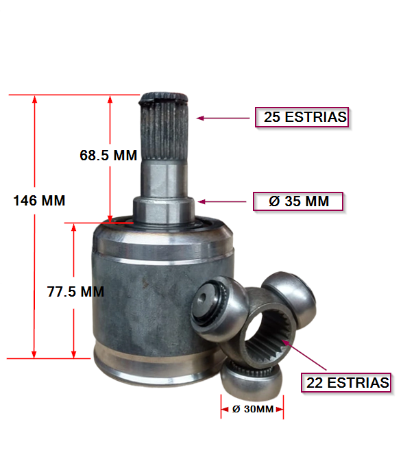 JUNTA HOMOCINETICA LADO CAJA HYUNDAI ACCENT 95/99-00/02 - EXCEL 90/94 - MITSUBUSHI LANCER 92/96-COLT 1.5 (25X22)
