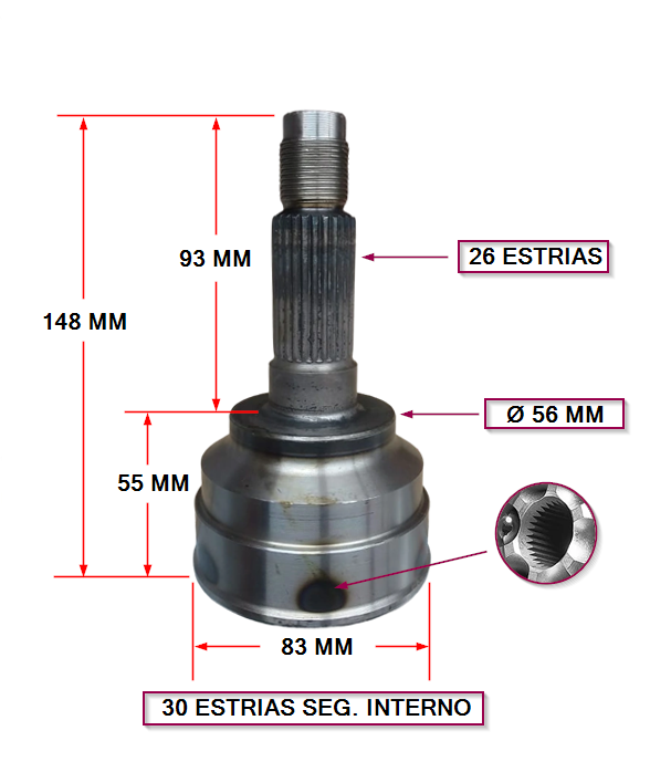 JUNTA HOMOCINETICA LADO RUEDA MAZDA 323 95/98 DOCH - MX3 92/98 V6 (26X30X56) SEG-INTERNO