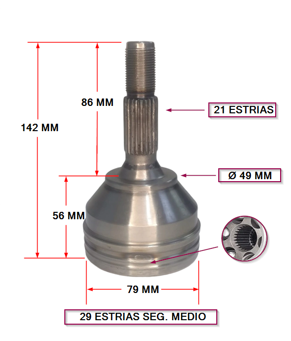 JUNTA HOMOCINETICA PEUGEOT 206/207 E: 21 - I: 29 SEG. MEDIO