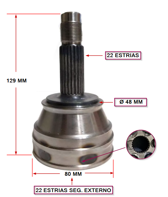 JUNTA HOMOCINETICA  FIAT DOBLO - PALIO - SIENA 10/...  L/RUEDA  EXT:22 - INT: 22 SEGURO  EXTERNO
