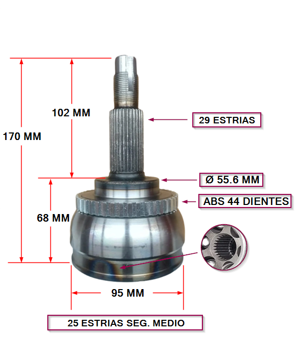 JUNTA HOMOCINETICA L/RUEDA NISSAN X-TRAIL 03/08 T30 (29X25X56) SEG. MEDIO