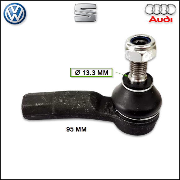 EXTREMO DE DIRECCION IZQ. VW PASSAT/VENTO/TIGUAN/SCIROCCO/SHARAN - SEAT LEON - AUDI A3/Q3/S3 - M16x1,5 - Ø13,3 - Ø16,4 - L=95