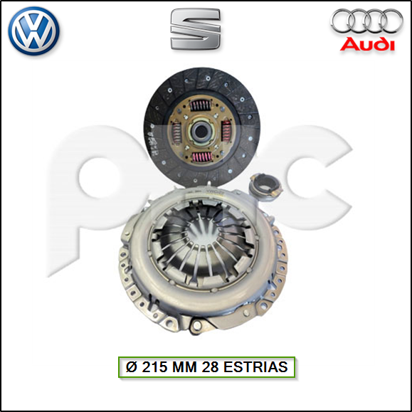 KIT DE EMBRAGUE P+D+C VW BORA/GOLF/NEW BEETLE - SEAT LEON - AUDI A3 - P-D  215 MM x 28 ESTRIAS PRE A.